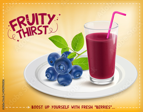 Blueberries fruit  and blueberries smoothie vector illustration