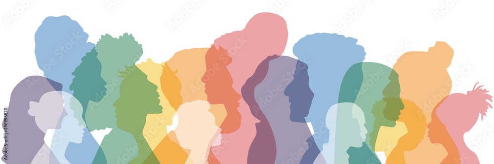 © Stafeeva - Different people stand side by side together. Flat vector illustration. © Stafeeva - Different people stand side by side together. Flat vector illustration.