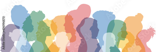 Different people stand side by side together. Flat vector illustration. photo