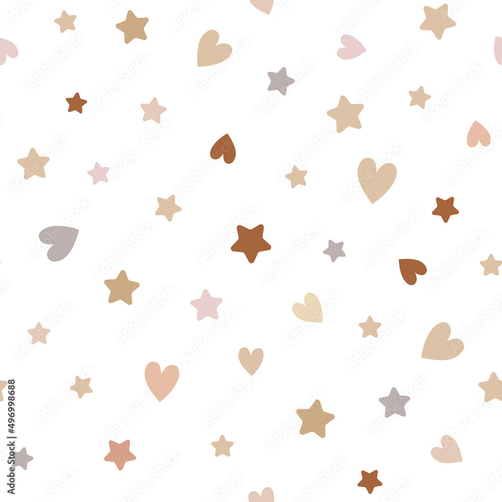 Boho pastel pattern with stars and hearts. Kid boho background. Isolated on white background. Nursery wall art, baby textile. Boho pastel pattern with stars and hearts. Kid boho background. Isolated on white background. Nursery wall art, baby textile.