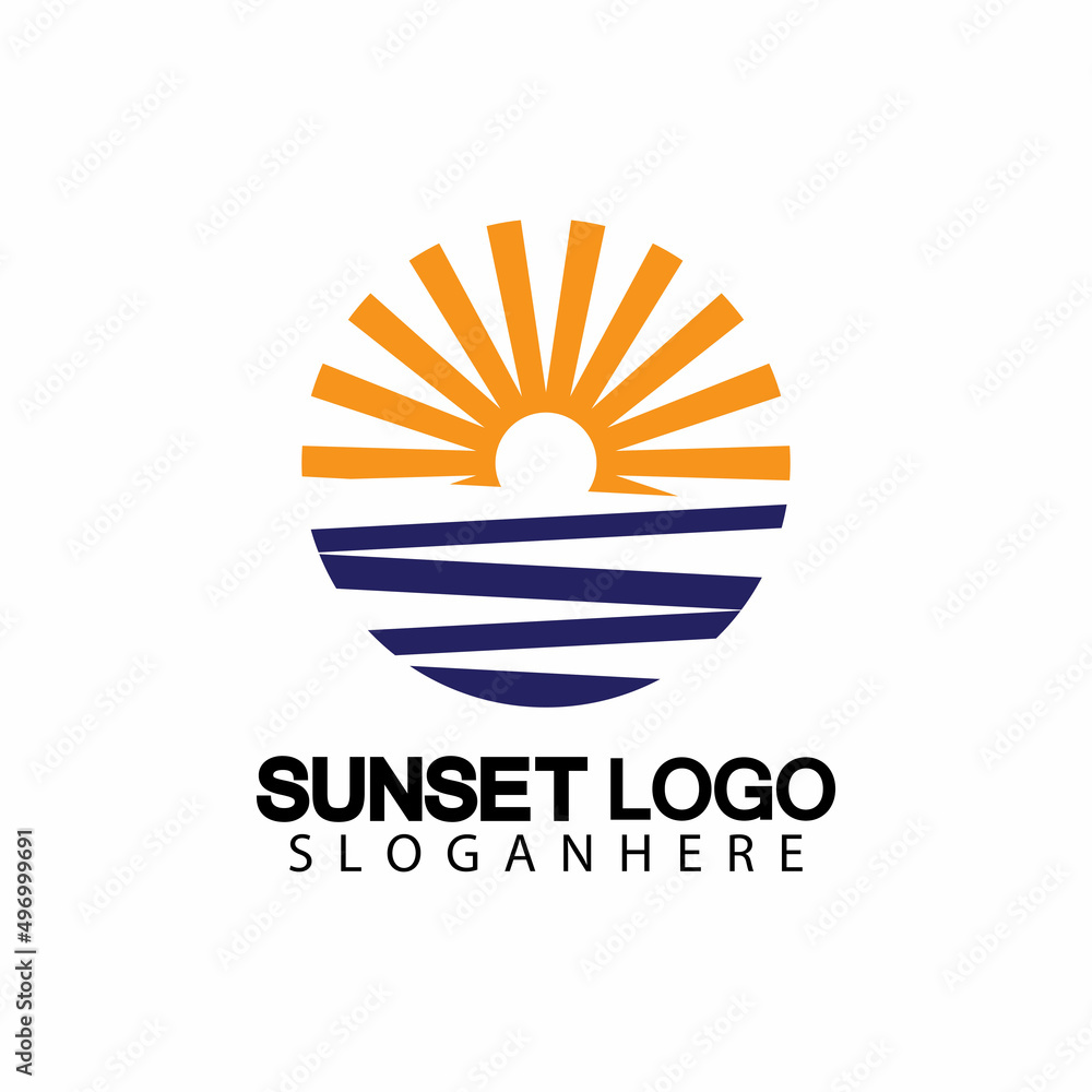 Sunset beach logo  symbol vector illustration design template.
