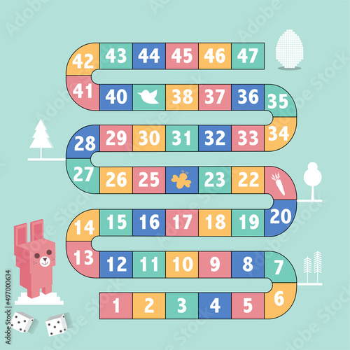 Frame of board Easter game ,Funny frame,cartoon,cute,rabbit,eggs,Vector illustrations. photo