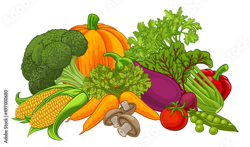 Vegetables Fruit Food Cartoon Produce Illustration photo