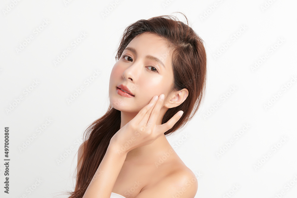 Beautiful young asian woman with clean fresh skin on white background, Face care, Facial treatment, Cosmetology, beauty and spa, Asian women portrait. Beautiful young asian woman with clean fresh skin on white background, Face care, Facial treatment, Cosmetology, beauty and spa, Asian women portrait.
