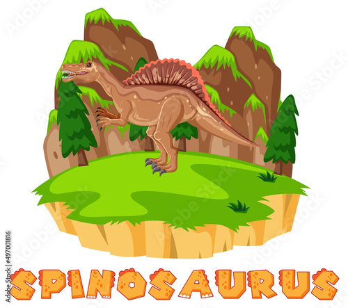 Scene with dinosaurs spinosaurus on island