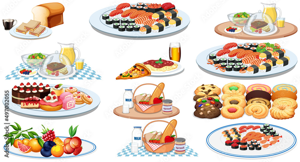 Set of different foods and beverages Set of different foods and beverages