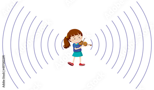 A girl playing violin with sound wave icon