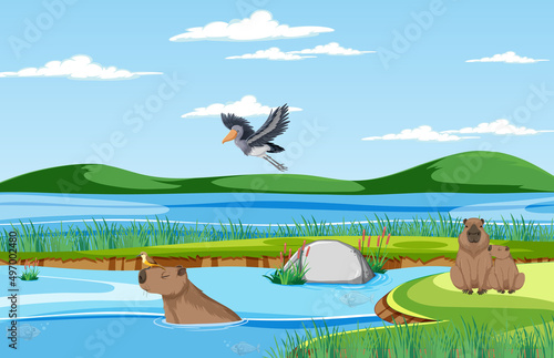 Scene with wild animals in the forest