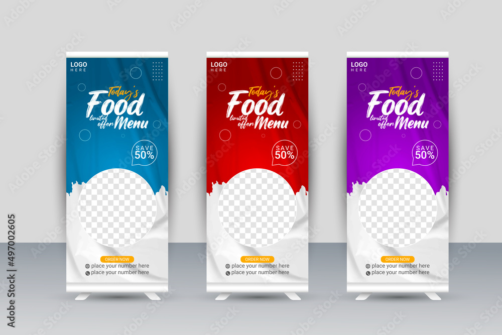 Fast food roll up banner restaurant menu template Design. Food roll up ...