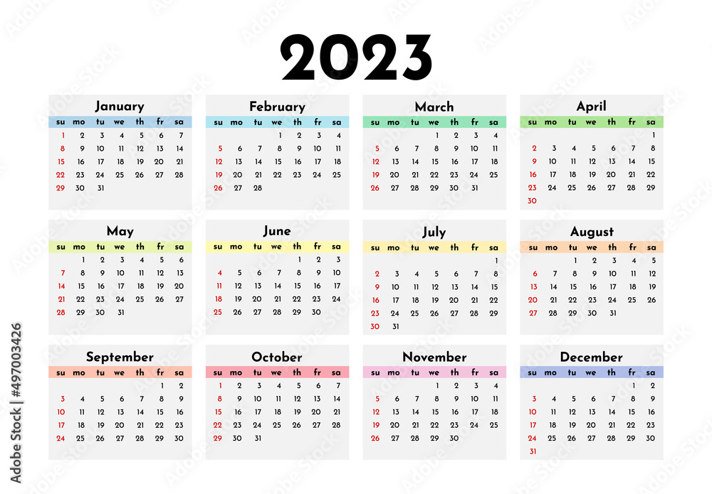 Calendar for 2023 isolated on a white background Calendar for 2023 isolated on a white background