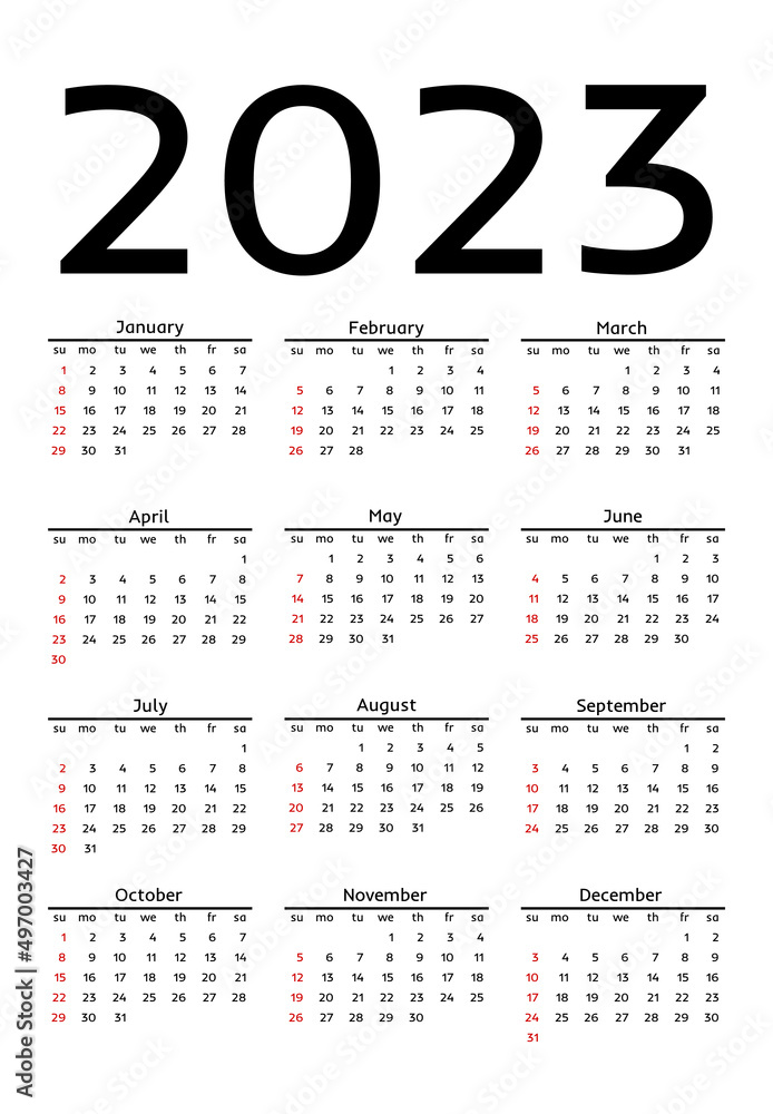 Calendar for 2023 isolated on a white background Calendar for 2023 isolated on a white background