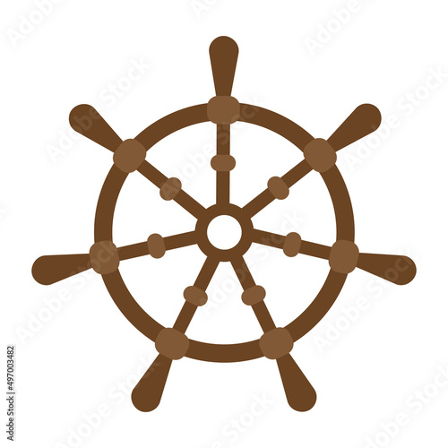 Brown rudder. Steering wheel for ship vector. Boat helm or yacht rudder isolated on white background.