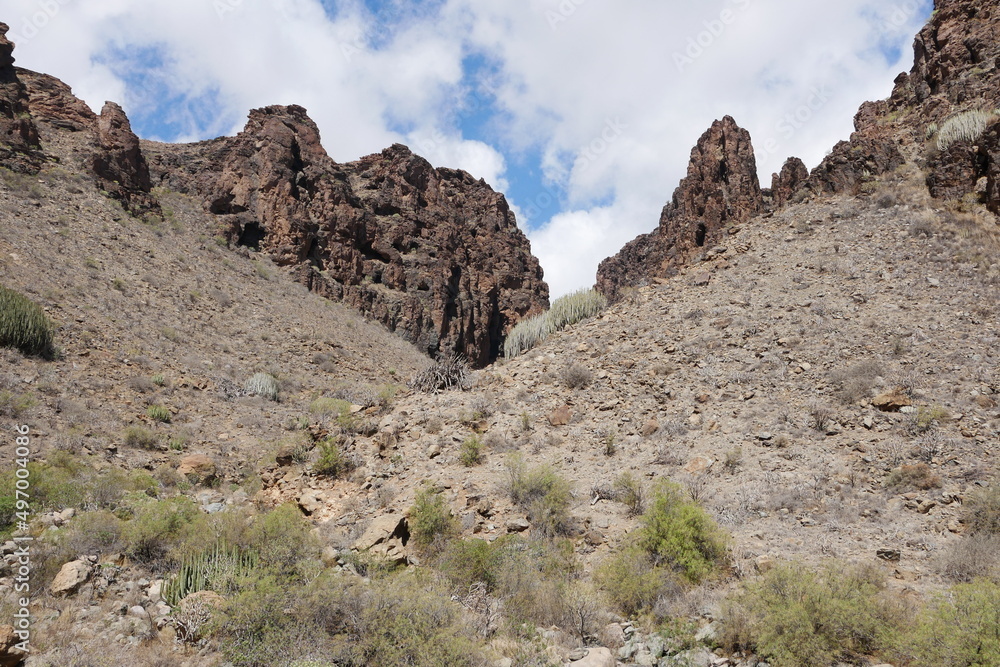 Fototapeta premium Trockene Landschaft in Halbwüste auf Gran Canaria