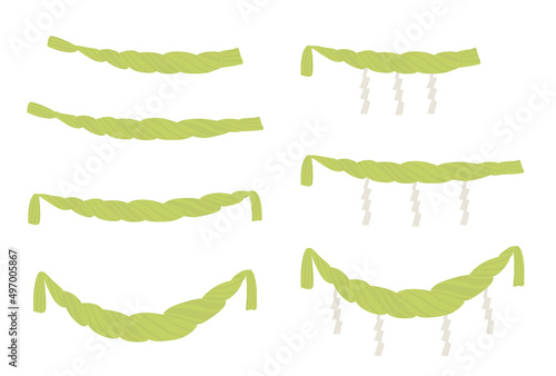 注連縄(しめなわ） 神を祭る神聖な場所に張る縄のこと。 日本では正月飾りとして暮らしに根付いている。
 ごぼうじめ・大根じめ ベクターイラスト バリエーションセット