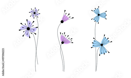 Simple flowers bundle vector simple illustration isolated on white. Set of floral linear design element for print  background  banner or card.