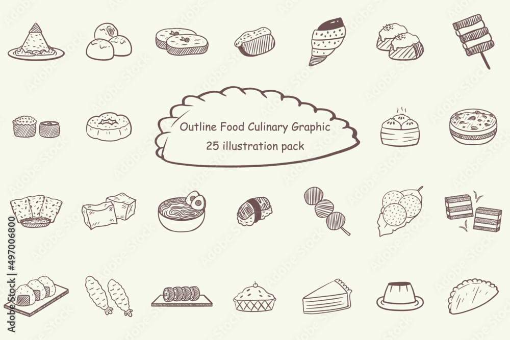 Outline Food Culinary Graphic Illustration Set Outline Food Culinary Graphic Illustration Set
