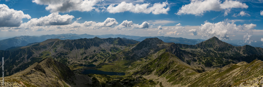 View from highest mountain peak of Retezat mountains in Romania - Varful Peleaga