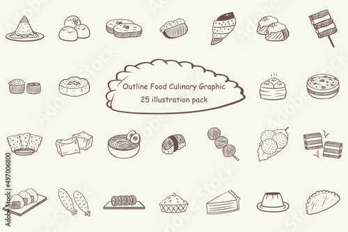 Outline Food Culinary Graphic Illustration Set