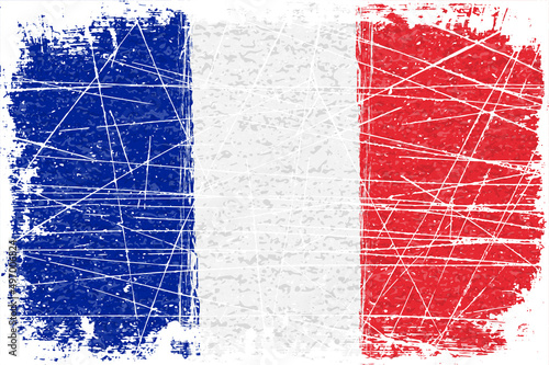 傷ダメージの入ったフランス国旗（トリコロール）のペイントベクター素材