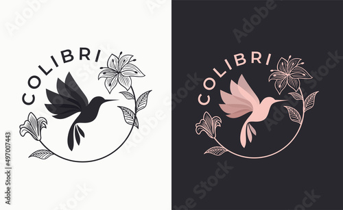 Hummingbird bird flower tropical logo illustration