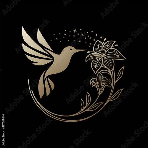 Hummingbird bird flower tropical logo illustration