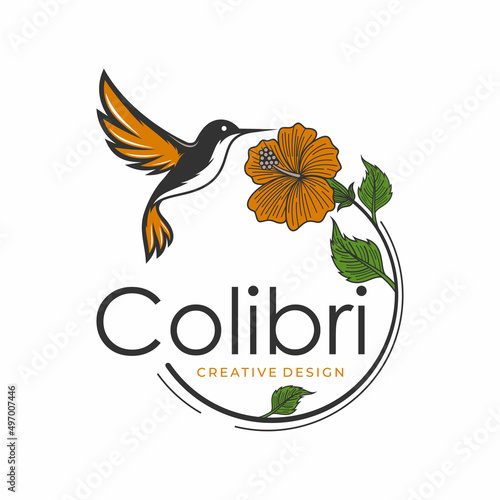 Hummingbird bird flower tropical logo illustration