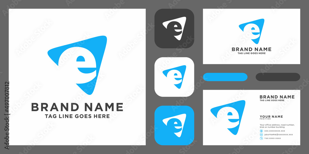 Naklejka premium letter E rounded triangle shape icon logo with business card template