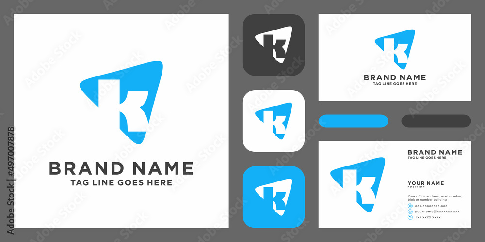 letter K rounded triangle shape icon logo with business card template ...