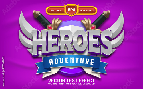 Heroes adventure 3d game logo with editable text effect