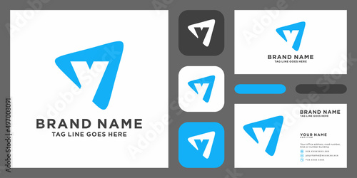 letter Y rounded triangle shape icon logo with business card template