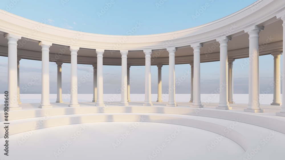 Fototapeta premium Classic semicircular interior with columns 3d render