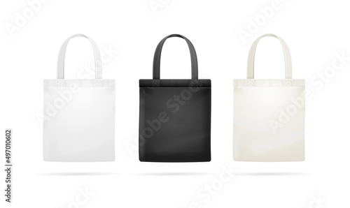Realistic Detailed 3d Different Tote Bag Template Set. Vector