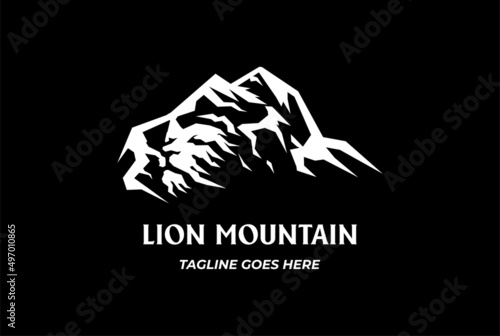 Ice Mountain Lion Face Logo Design Vector