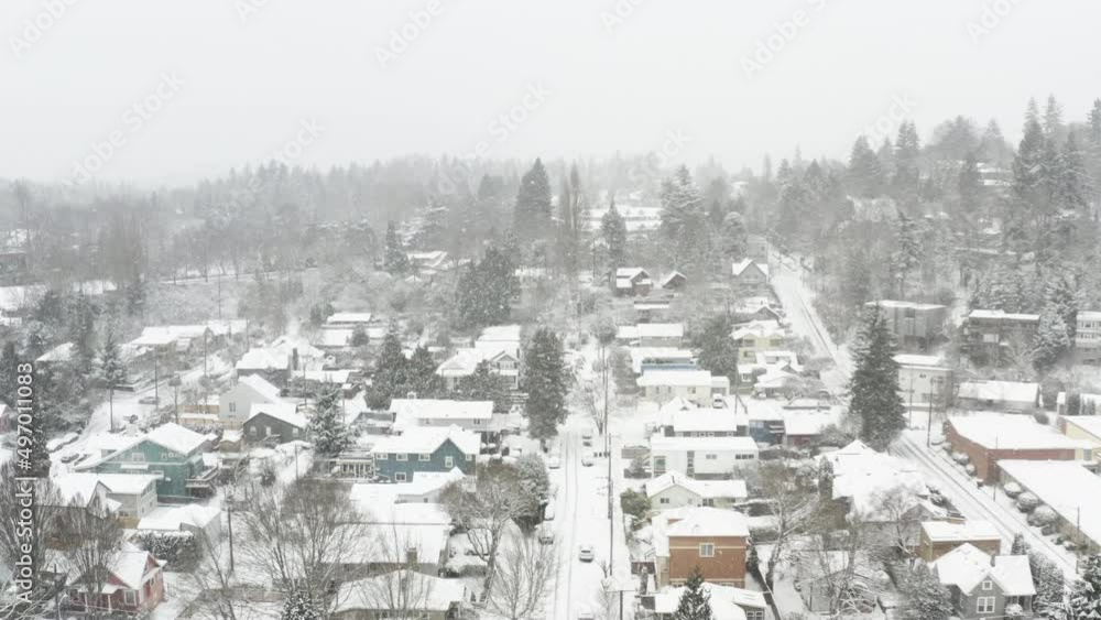 Snowy neighborhood aerial Snowy neighborhood aerial