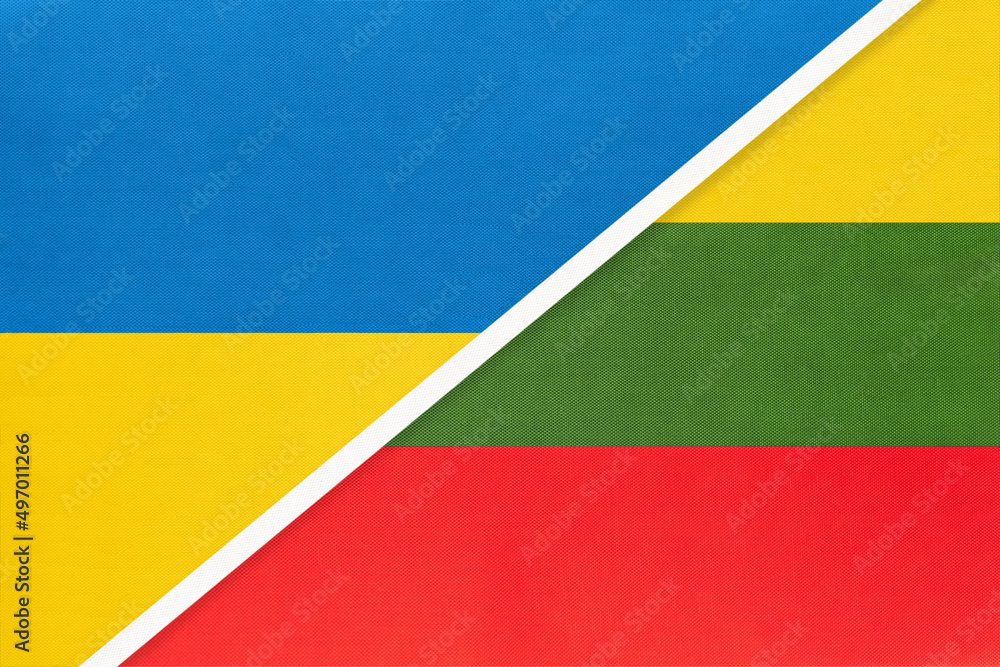 Ukraine and Lithuania, symbol of country. Ukrainian vs Lithuanian national flags