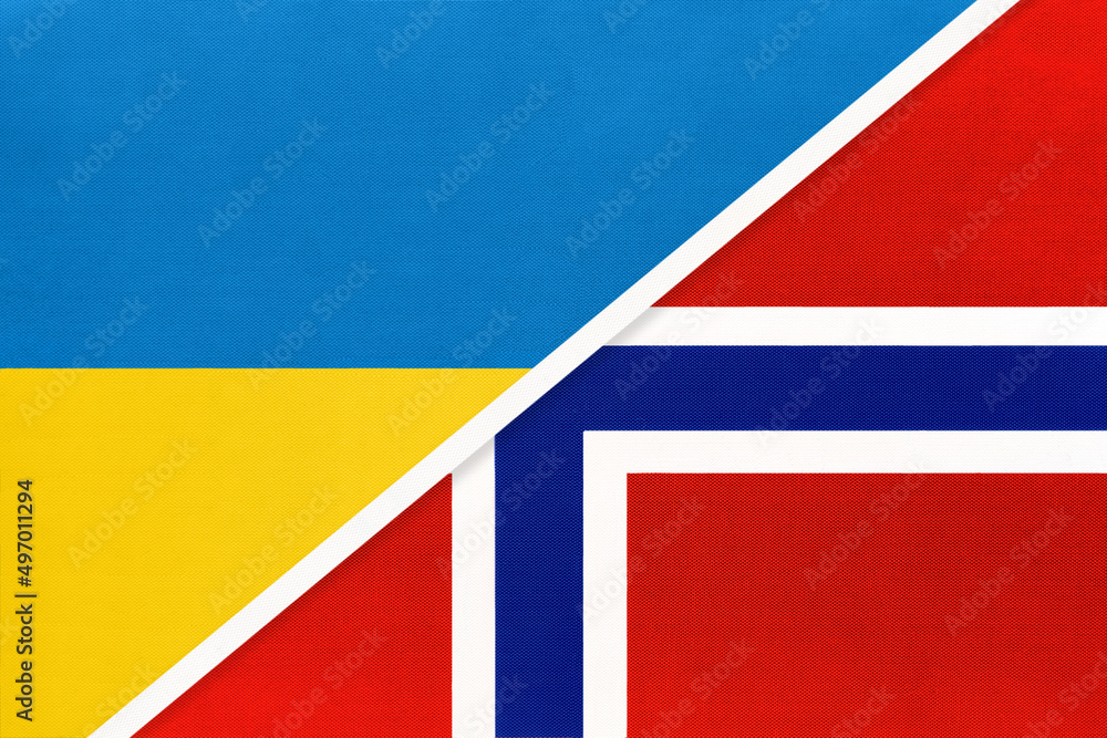 Ukraine and Norway, symbol of country. Ukrainian vs Norwegian national flags