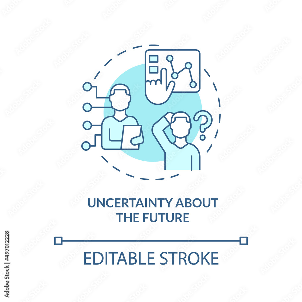 Uncertainty about future turquoise concept icon. Business issue abstract idea thin line illustration. Unprecedented risks. Isolated outline drawing. Editable stroke. Arial, Myriad Pro-Bold fonts used Uncertainty about future turquoise concept icon. Business issue abstract idea thin line illustration. Unprecedented risks. Isolated outline drawing. Editable stroke. Arial, Myriad Pro-Bold fonts used