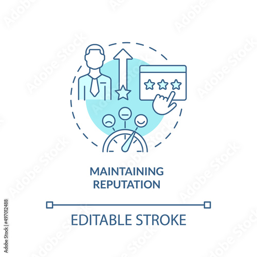 Maintaining reputation turquoise concept icon. Basic problem of startup abstract idea thin line illustration. Isolated outline drawing. Editable stroke. Arial, Myriad Pro-Bold fonts used