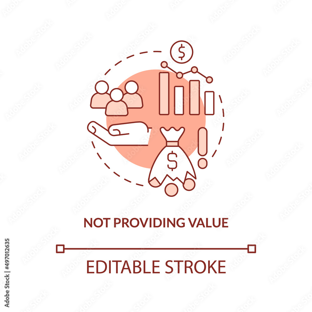 Not providing value terracotta concept icon. Problem faced by startup abstract idea thin line illustration. Low efficiency. Isolated outline drawing. Editable stroke. Arial, Myriad Pro-Bold fonts used Not providing value terracotta concept icon. Problem faced by startup abstract idea thin line illustration. Low efficiency. Isolated outline drawing. Editable stroke. Arial, Myriad Pro-Bold fonts used