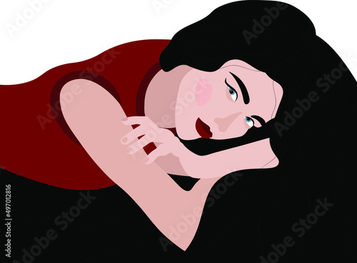 A girl with long dark hair.