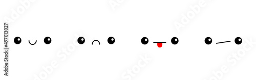 Kawaii cute emoticons face character icon set. Cartoon funny baby character. Eyes, mouth, tongue. Sad, happy, smiling emotion emoji template. Flat design. Isolated. White background.