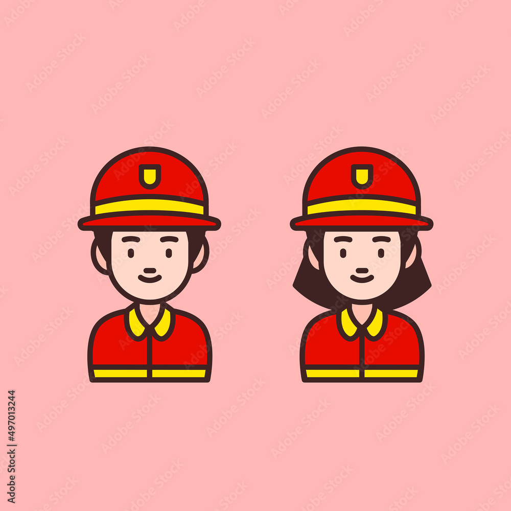 Cute Firefighter - Cute male and female firefighter character suitable for children book, design asset, and illustration in general