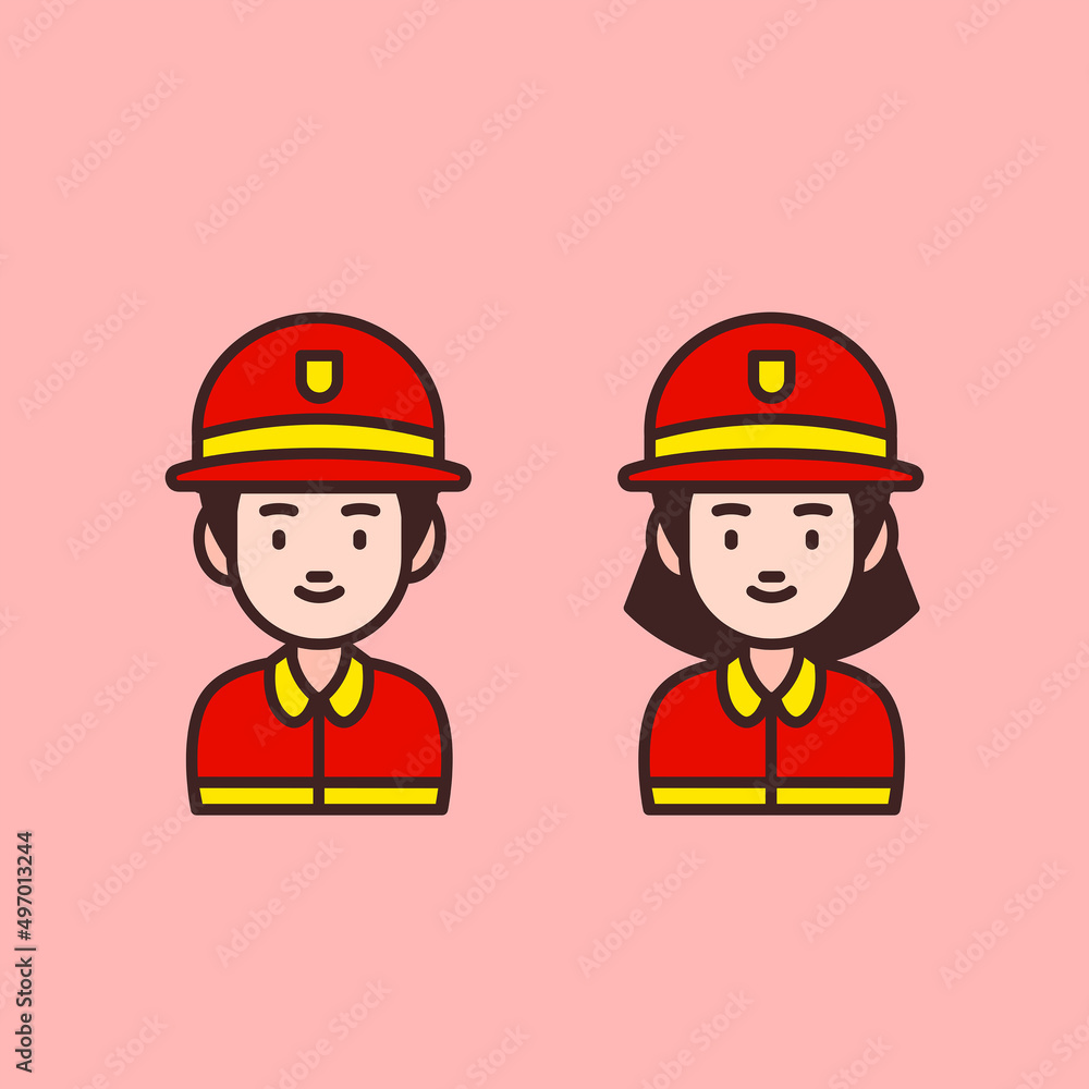 Cute Firefighter - Cute male and female firefighter character suitable for children book, design asset, and illustration in general Cute Firefighter - Cute male and female firefighter character suitable for children book, design asset, and illustration in general