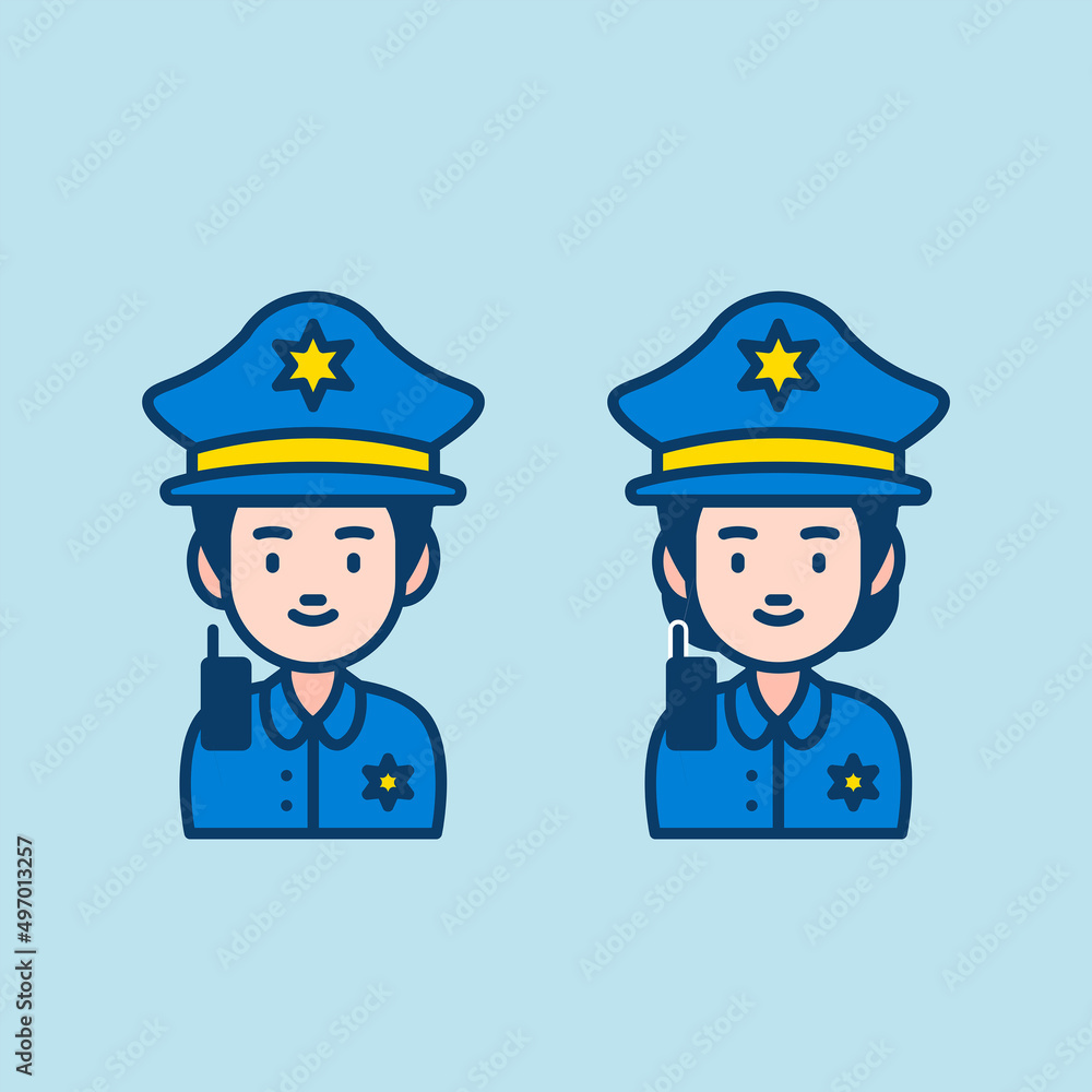 Cute Police - Cute policeman and policewoman character suitable for children book, design asset, and illustration in general Cute Police - Cute policeman and policewoman character suitable for children book, design asset, and illustration in general