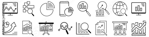 Data analysis line icons set. Modern linear graphic design concepts, simple outline elements collection. Vector line icons.