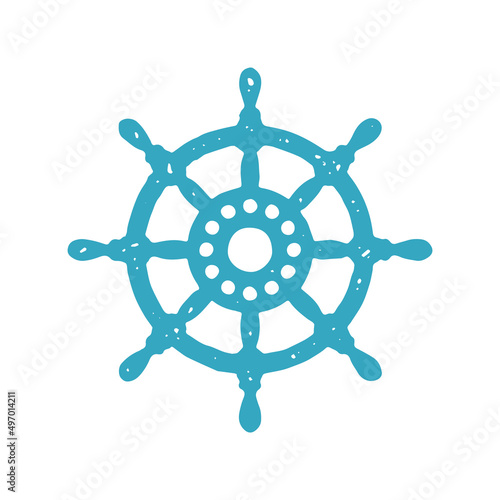 Vintage steering wheel of ship ornamental hand drawn simple logo decorative design grunge texture