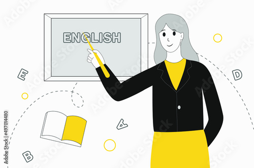 English lesson. Teacher teaches English