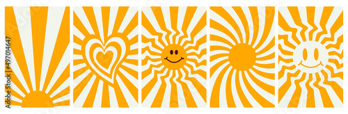 Set of hipster retro cool psychedelic elements. A collection of groovy cliparts from the 70s. acid wave rainbow backgrounds in 1970s 1960s hippie style. Abstract design of cartoon. Trend vector