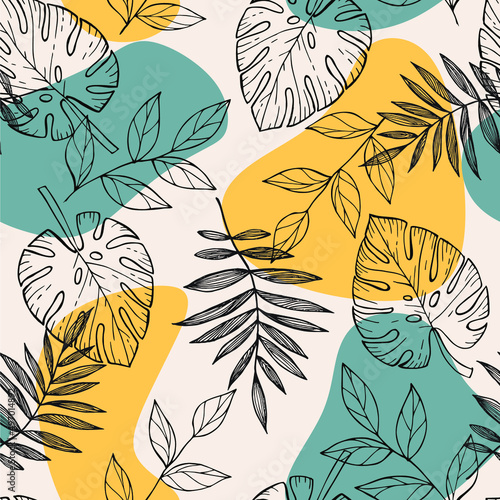Retro seamless pattern with abstract leaves. Modern design for paper, cover, fabric, interior decor and other users.