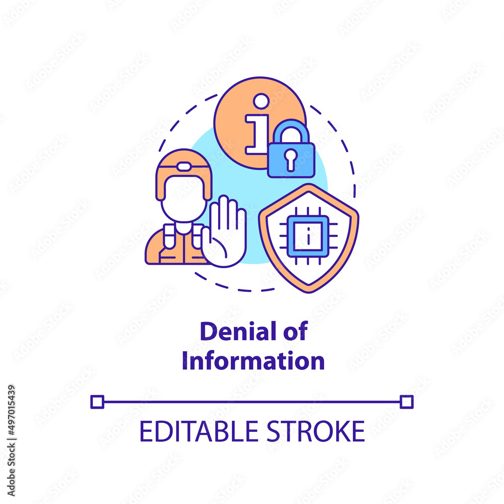 Denial of information concept icon. Data access ban. Information warfare tactic abstract idea thin line illustration. Isolated outline drawing. Editable stroke. Arial, Myriad Pro-Bold fonts used